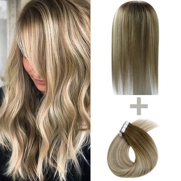 Combination hair Toppers With Tape For Full Head Best Choice Thinning Bald Blonde Color #3/8/22 - FShine Shop